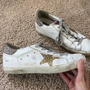 Golden Goose Neutral SuperStar’s with Gold Glitter and Cheetah Tab